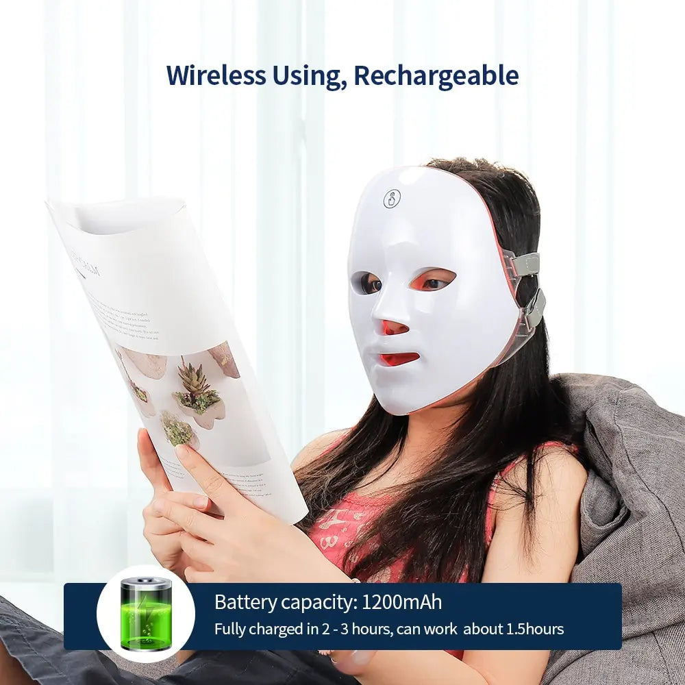 Re-chargable Facial Skin LED Mask - 7 colours to address multiple skin concerns